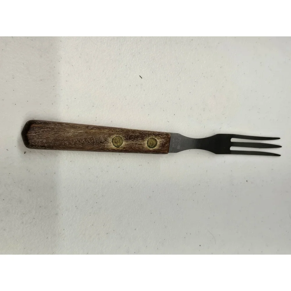 Vintage‎ Stainless Steel Japan Seafood Cocktail Fork Wood Handle Brass Rivets 8